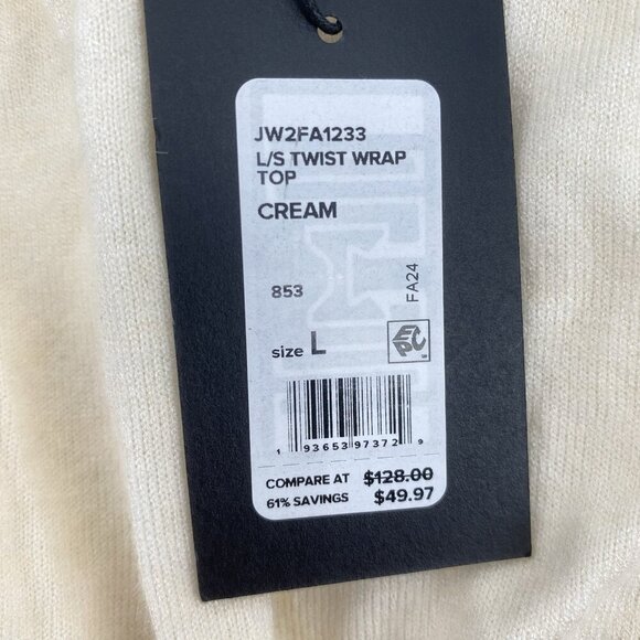 JOE’S JEANS SIZE LARGE LONG SLEEVE TWIST WRAP TOP CREAM Faux Wrap NWT SEE DESC - Picture 3 of 12